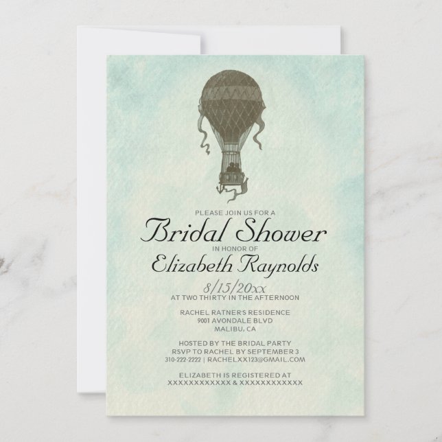 Vintage Hot Air Balloon Bridal Shower Invitations (Front)
