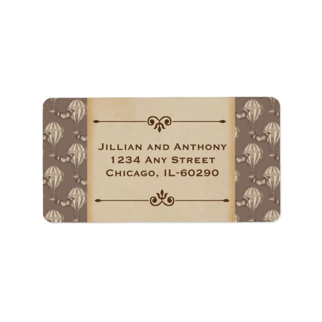Vintage Hot Air Balloon Brown Address label (Front)