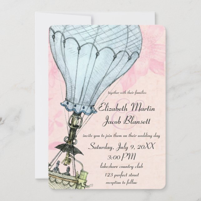 Vintage Hot Air Balloon Closeup Wedding Invitation (Front)