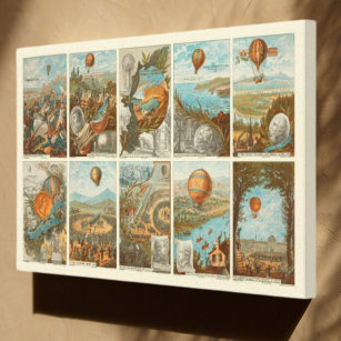 Vintage Hot Air Balloon Collecting Cards Pattern Canvas Print