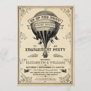 Vintage Hot Air Balloon Engagement Party Invite