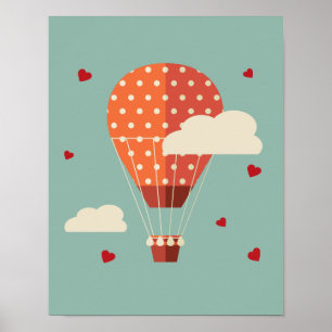 Vintage Hot Air Balloon Flying Against Cloudy Sky Poster