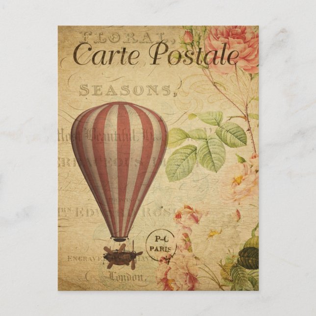 Vintage Hot air balloon flying machine French Postcard (Front)