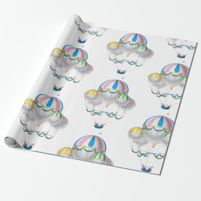 Vintage Hot Air Balloon Girl's Wrapping Paper (Unrolled)