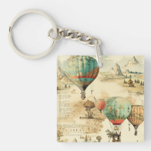 Vintage Hot Air Balloon in a Serene Landscape (10) Key Ring