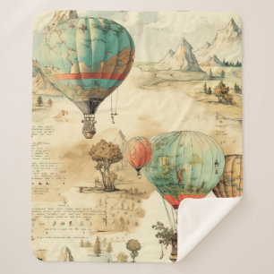 Vintage Hot Air Balloon in a Serene Landscape (10) Sherpa Blanket