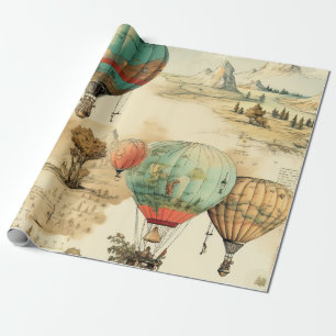 Vintage Hot Air Balloon in a Serene Landscape (10) Wrapping Paper