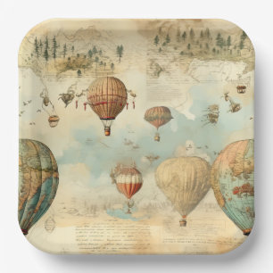 Vintage Hot Air Balloon in a Serene Landscape (11) Paper Plate