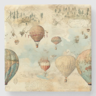 Vintage Hot Air Balloon in a Serene Landscape (11) Stone Coaster