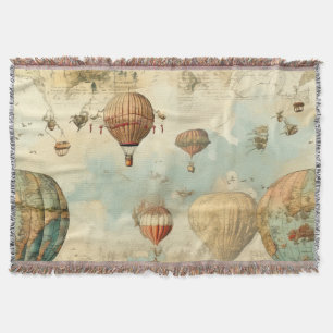 Vintage Hot Air Balloon in a Serene Landscape (11) Throw Blanket