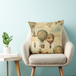 Vintage Hot Air Balloon in a Serene Landscape (12) Cushion