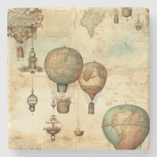 Vintage Hot Air Balloon in a Serene Landscape (12) Stone Coaster