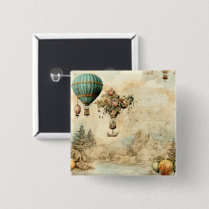 Vintage Hot Air Balloon in a Serene Landscape (1) 15 Cm Square Badge