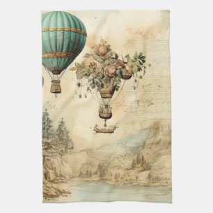 Vintage Hot Air Balloon in a Serene Landscape (1) Tea Towel