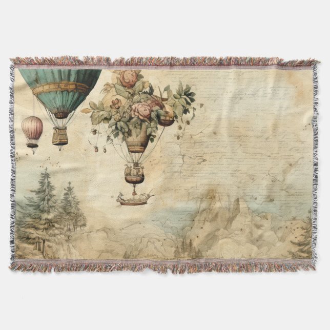 Vintage Hot Air Balloon in a Serene Landscape (1) Throw Blanket (Front)