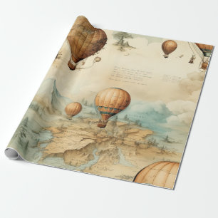 Vintage Hot Air Balloon in a Serene Landscape (2) Wrapping Paper