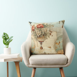 Vintage Hot Air Balloon in a Serene Landscape (3) Cushion