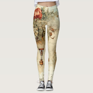 Vintage Hot Air Balloon in a Serene Landscape (3) Leggings