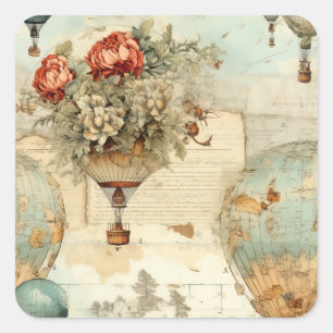 Vintage Hot Air Balloon in a Serene Landscape (3) Square Sticker