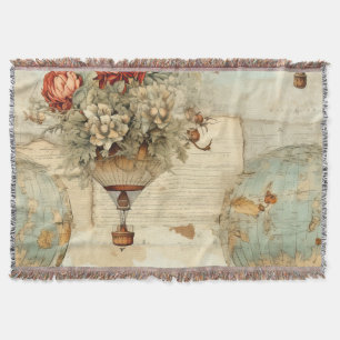 Vintage Hot Air Balloon in a Serene Landscape (3) Throw Blanket