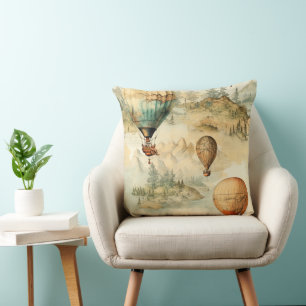 Vintage Hot Air Balloon in a Serene Landscape (4) Cushion