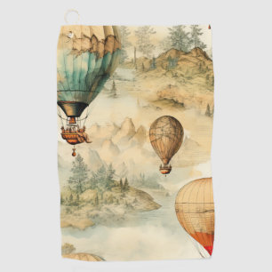 Vintage Hot Air Balloon in a Serene Landscape (4) Golf Towel