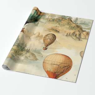 Vintage Hot Air Balloon in a Serene Landscape (4) Wrapping Paper