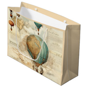 Vintage Hot Air Balloon in a Serene Landscape (5) Large Gift Bag