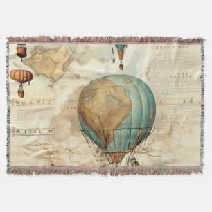 Vintage Hot Air Balloon in a Serene Landscape (5) Throw Blanket