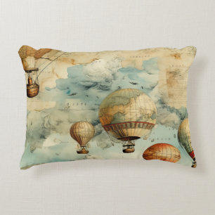 Vintage Hot Air Balloon in a Serene Landscape (6) Decorative Cushion