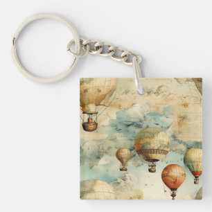 Vintage Hot Air Balloon in a Serene Landscape (6) Key Ring
