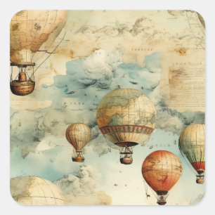 Vintage Hot Air Balloon in a Serene Landscape (6) Square Sticker