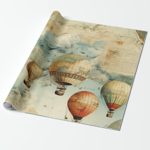 Vintage Hot Air Balloon in a Serene Landscape (6) Wrapping Paper