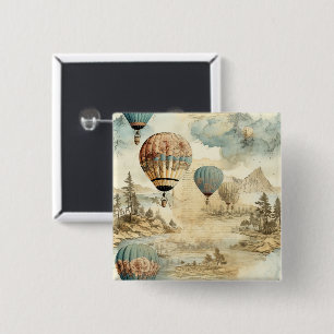 Vintage Hot Air Balloon in a Serene Landscape (7) 15 Cm Square Badge