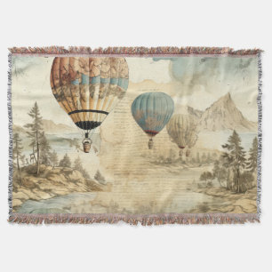Vintage Hot Air Balloon in a Serene Landscape (7) Throw Blanket
