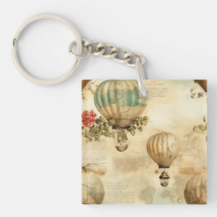 Vintage Hot Air Balloon in a Serene Landscape (9) Key Ring