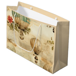 Vintage Hot Air Balloon in a Serene Landscape (9) Large Gift Bag