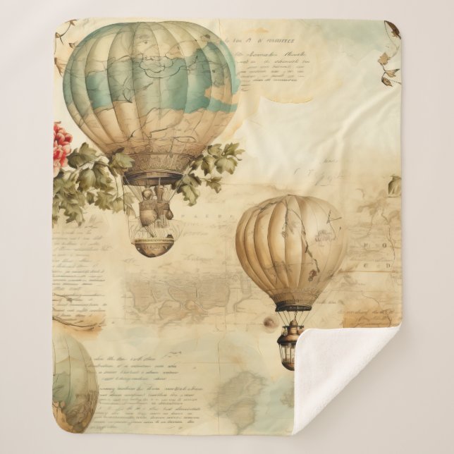 Vintage Hot Air Balloon in a Serene Landscape (9) Sherpa Blanket (Front)