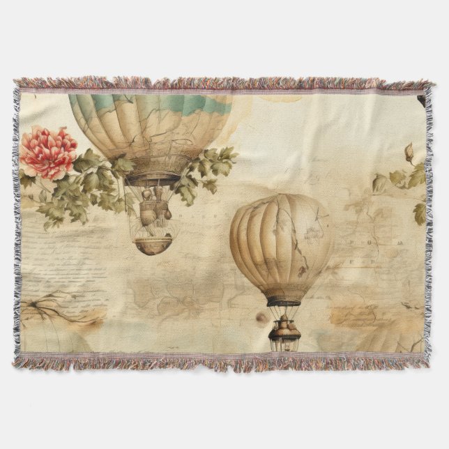Vintage Hot Air Balloon in a Serene Landscape (9) Throw Blanket (Front)