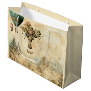 Vintage Hot Air Balloon in a Serene Landscape Large Gift Bag