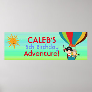 Vintage Hot Air Balloon Kids Birthday Party Banner Poster