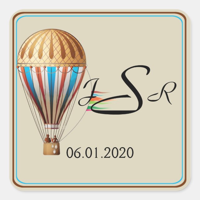 Vintage Hot Air Balloon Monogram Sticker (Front)