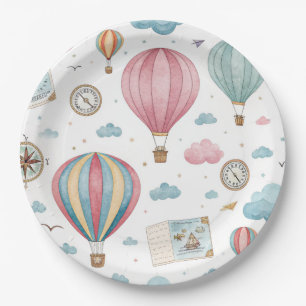 Vintage Hot Air Balloon Pattern (1) Paper Plate