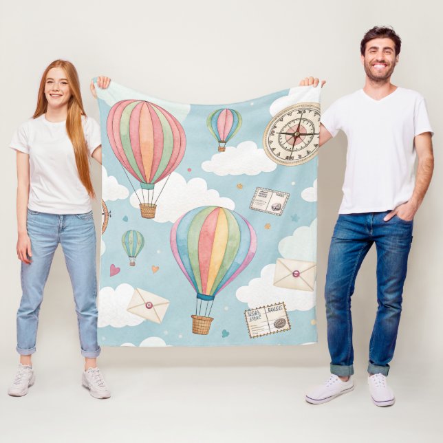 Vintage Hot Air Balloon Pattern (2) Fleece Blanket (In Situ)