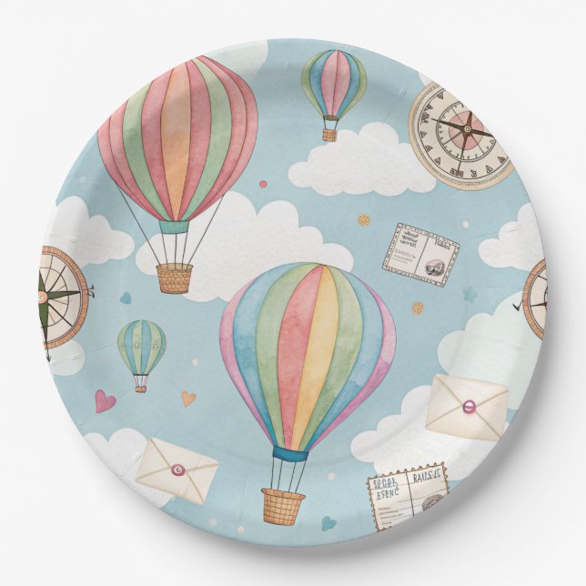 Vintage Hot Air Balloon Pattern (2) Paper Plate (Front)
