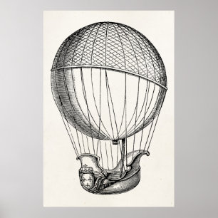 Vintage Hot Air Balloon Retro Boat Ship Balloons Poster