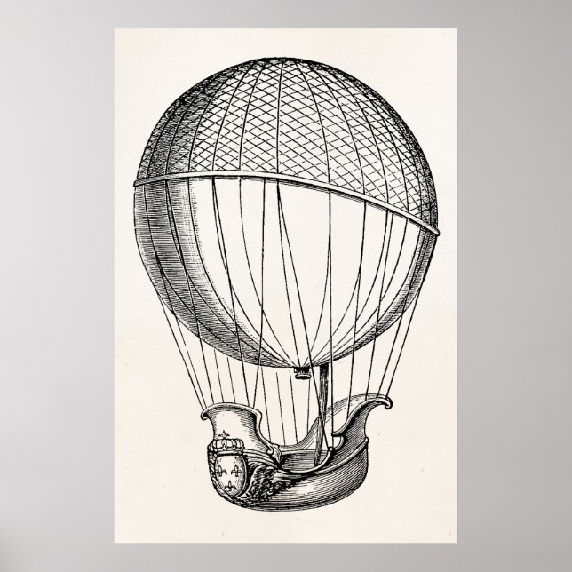 Vintage Hot Air Balloon Retro Boat Ship Balloons Poster (Front)