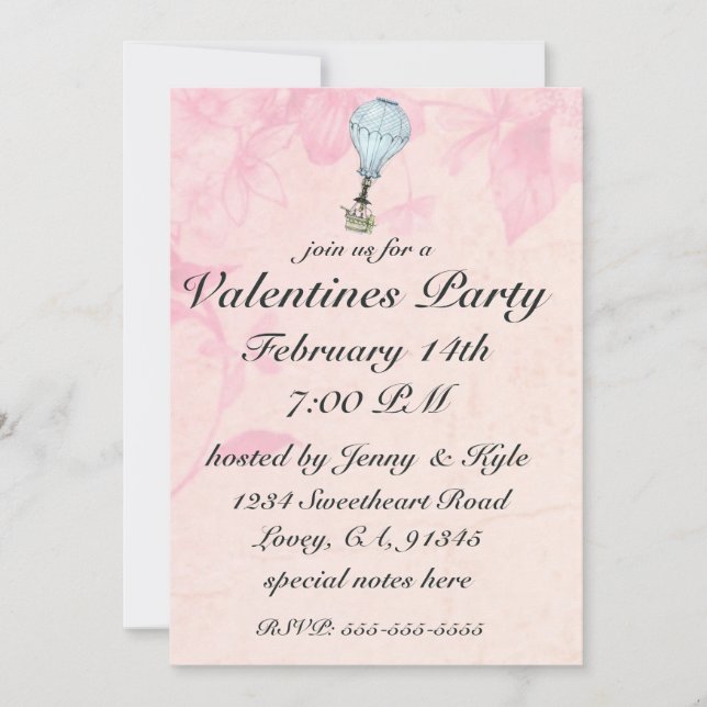 Vintage Hot Air Balloon Ride Valentine Invitations (Front)