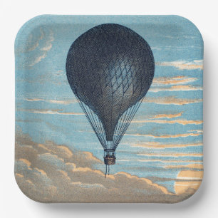 Vintage Hot Air Balloon Sky Nursery Art Paper Plate