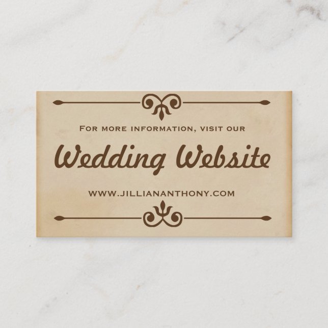 Vintage Hot Air Balloon Tan Wedding Website Card (Front)